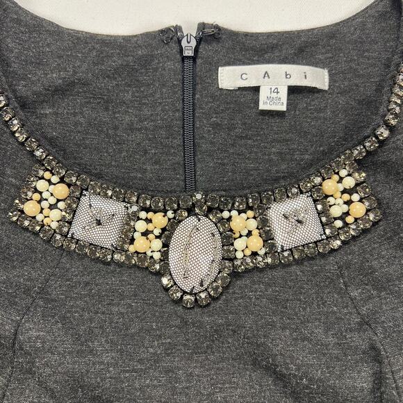 CAbi The Glitz Charcoal Gray Jeweled Neckline Sleeveless Shell Top Size 14 - Picture 5 of 11